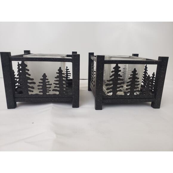 Y2K PartyLite Forest Friends Metal Candle Holder with Pine Tree Cutouts Lot of 2 - Picture 1 of 10
